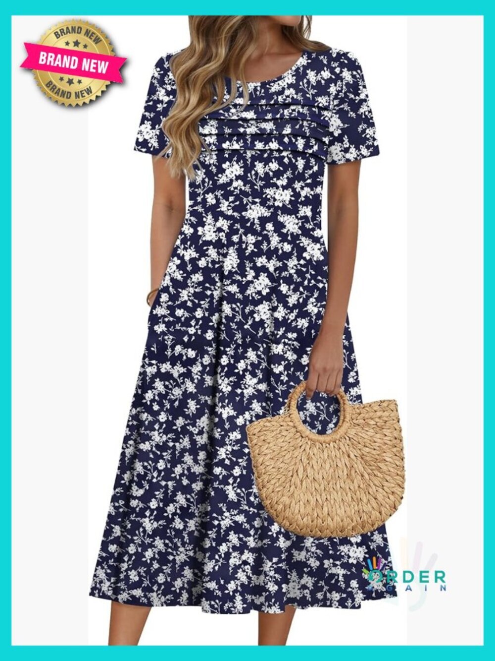 Flowy Midi Sundress with Pockets Bohemian Casual Summer Beach Dress Loose Fit